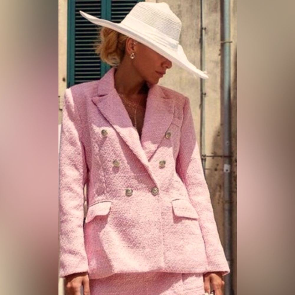 Zara pink Textured Blazer Double-breasted